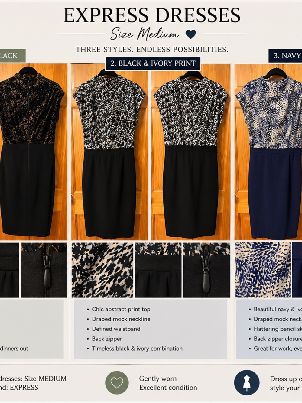 3 Express bundle size medium Print Midi Sheath Dress